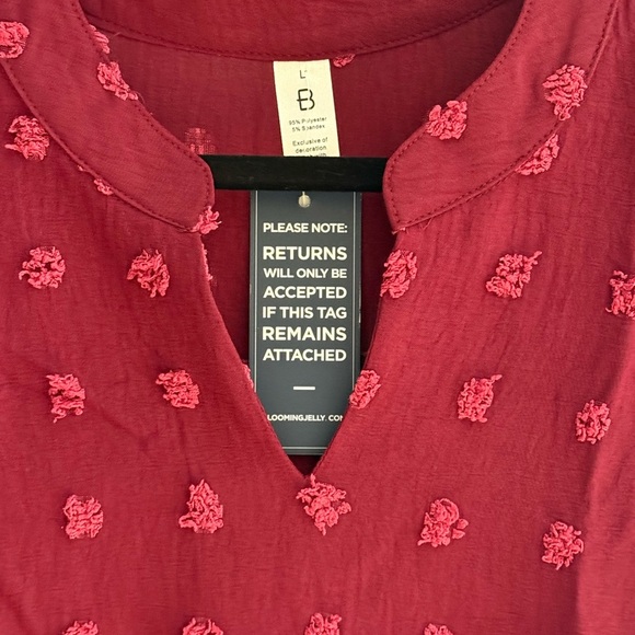 NWT Women's Ruffled Sleeve Top - Burgandy - Picture 4 of 4